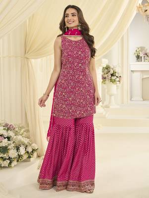 Rani georgette free size stitched suit with embroidery & zarkan work 3