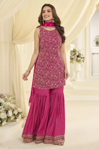 Rani georgette free size stitched suit with embroidery & zarkan work