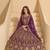 Purple net semi stitched anarkali suit with codding & stone work