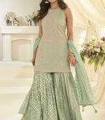 Sea georgette free size stitched suit with embroidery & zarkan work
