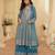 Blue georgette free size stitched suit with embroidery & zarkan work