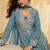 Blue georgette free size stitched suit with embroidery & zarkan work