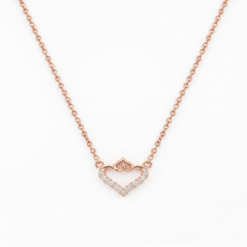 925 Sterling Silver Rose Gold Plated Double Heart Pendant Necklace Set  with Cubic Zircon 1