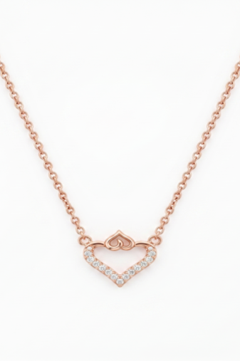 925 Sterling Silver Rose Gold Plated Double Heart Pendant Necklace Set  with Cubic Zircon