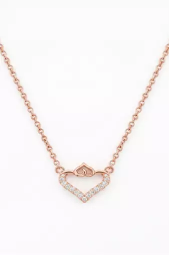 925 Sterling Silver Rose Gold Plated Double Heart Pendant Necklace Set  with Cubic Zircon