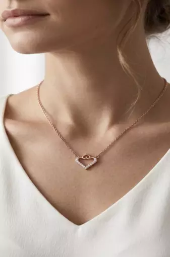 925 Sterling Silver Rose Gold Plated Double Heart Pendant Necklace Set  with Cubic Zircon
