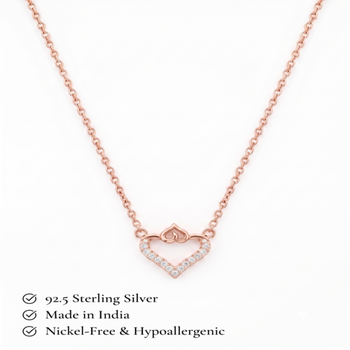 925 Sterling Silver Rose Gold Plated Double Heart Pendant Necklace Set  with Cubic Zircon 5