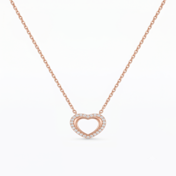 925 Sterling Silver Rose Gold Plated Open Heart Pendant Necklace Set  with Cubic Zircon 1