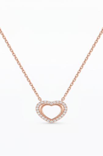 925 Sterling Silver Rose Gold Plated Open Heart Pendant Necklace Set  with Cubic Zircon