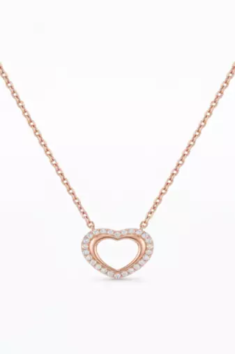 925 Sterling Silver Rose Gold Plated Open Heart Pendant Necklace Set  with Cubic Zircon