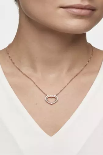 925 Sterling Silver Rose Gold Plated Open Heart Pendant Necklace Set  with Cubic Zircon