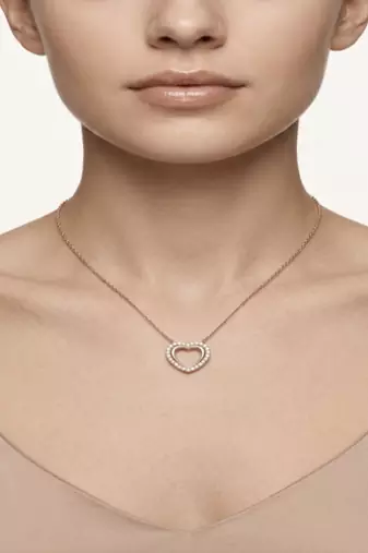 925 Sterling Silver Rose Gold Plated Open Heart Pendant Necklace Set  with Cubic Zircon