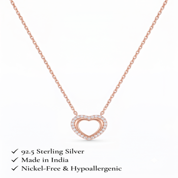925 Sterling Silver Rose Gold Plated Open Heart Pendant Necklace Set  with Cubic Zircon 5