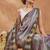 Brown checked  print silk blend regular saree