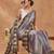 Brown checked  print silk blend regular saree