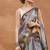 Brown checked  print silk blend regular saree