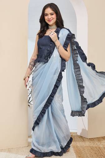 Solid silk blend ready to wear saree