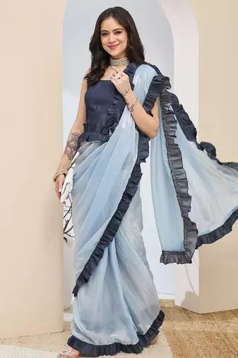 Solid silk blend ready to wear saree