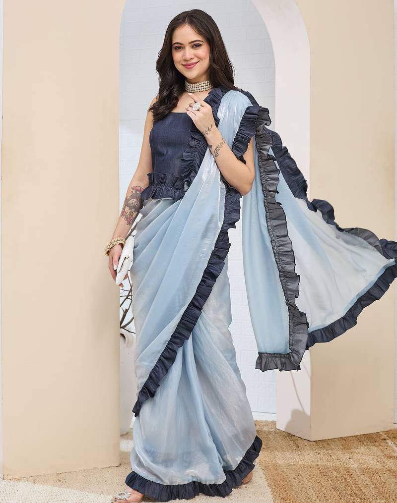 Solid silk blend ready to wear saree