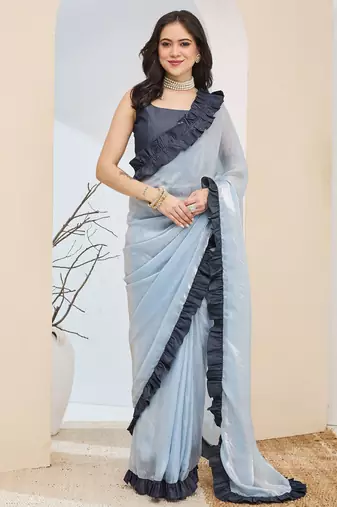 Solid silk blend ready to wear saree