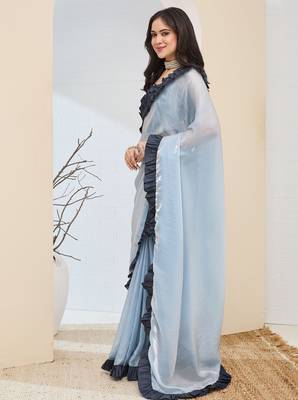 Solid silk blend ready to wear saree 3