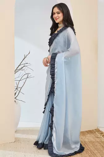 Solid silk blend ready to wear saree
