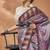 Purple checked  print silk blend regular saree