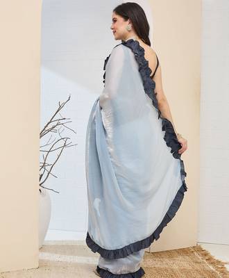 Solid silk blend ready to wear saree 4