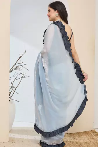 Solid silk blend ready to wear saree