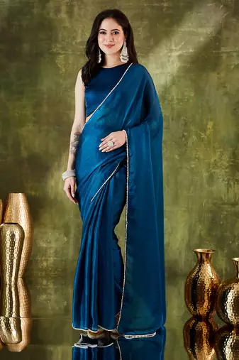 Solid silk blend ready to wear saree