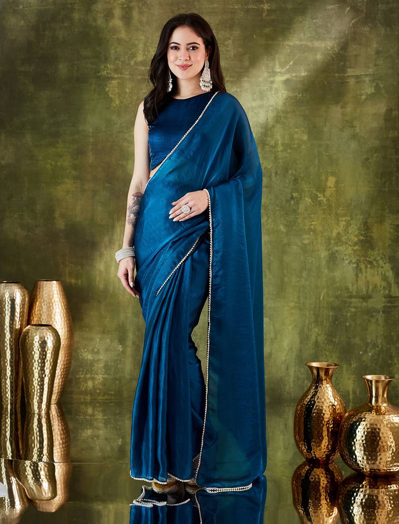 Solid silk blend ready to wear saree