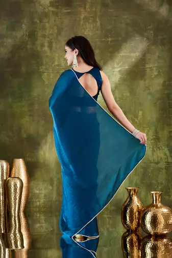 Solid silk blend ready to wear saree