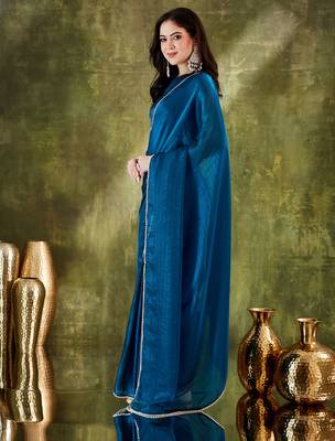 Solid silk blend ready to wear saree 3