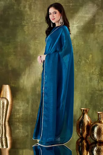 Solid silk blend ready to wear saree