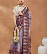 Purple checked  print silk blend ready to wear saree