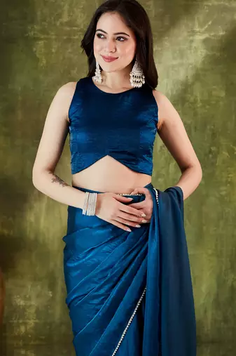 Solid silk blend ready to wear saree