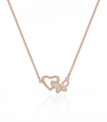 925 Sterling Silver Rose Gold Plated Heart & Butterfly Necklace with Cubic Zirconia