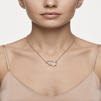 925 Sterling Silver Rose Gold Plated Heart & Butterfly Pendant Necklace Set with Cubic Zircon 4