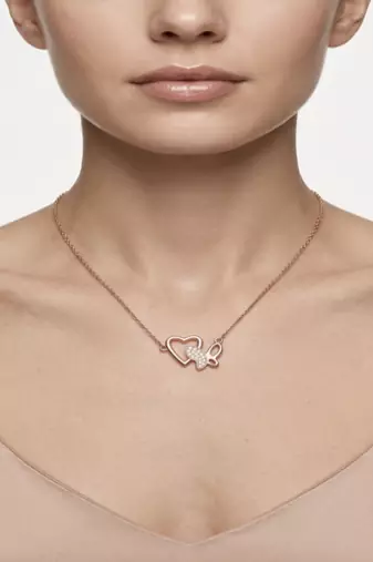 925 Sterling Silver Rose Gold Plated Heart & Butterfly Pendant Necklace Set with Cubic Zircon