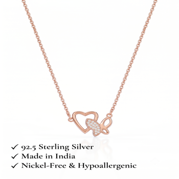 925 Sterling Silver Rose Gold Plated Heart & Butterfly Pendant Necklace Set with Cubic Zircon 5