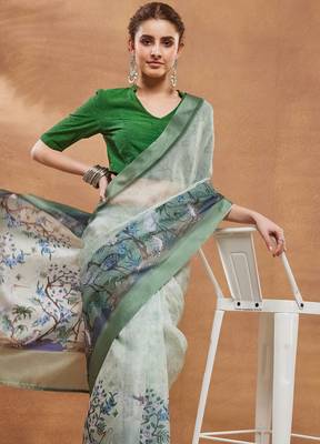 Green floral digital printed regular  saree 5