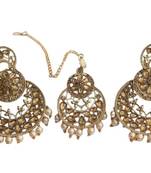 gold stone and pearl embellished earrings with maang tikka for women (rf18 7c 3)