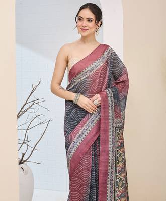 Multi kalamkari design silk blend ready to wear saree 4