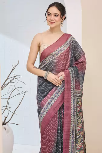 Multi kalamkari design silk blend ready to wear saree