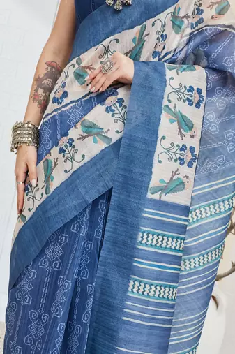 Blue warli desing silk blend ready to wear saree
