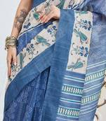Blue warli desing silk blend ready to wear saree