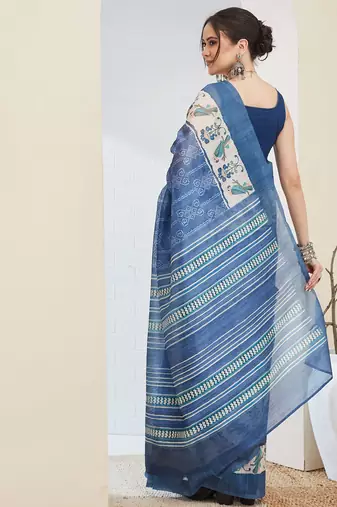 Blue warli desing silk blend ready to wear saree