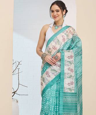 Sgreen abstrack silk blend ready to wear saree 1