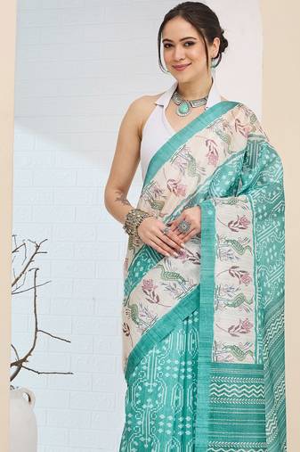 Sgreen abstrack silk blend ready to wear saree