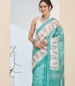 Sgreen abstrack silk blend ready to wear saree